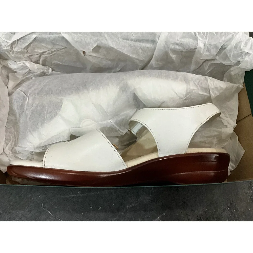 SAS Tripad Comfort Womens White Leather T-Strap Wedge Sandals Made in USA 8.5M